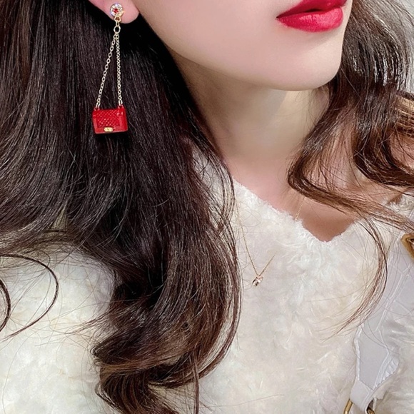 NEW ❤️ Red Classy Bag Purse Drop Earrings - Picture 5 of 6